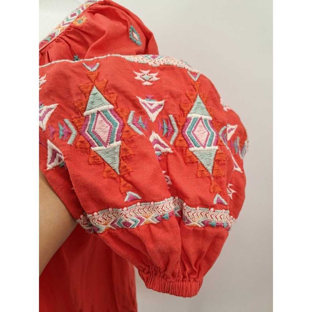 SUNDANCE Orange Geo Aztec Embroidered Boho Peasan… - image 3