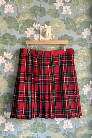 Red Pleated Plaid Mini Skirt, 39W