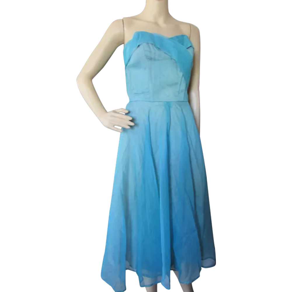 SALE Pretty 1960 Era Turquoise Prom Dance Dress M… - image 1