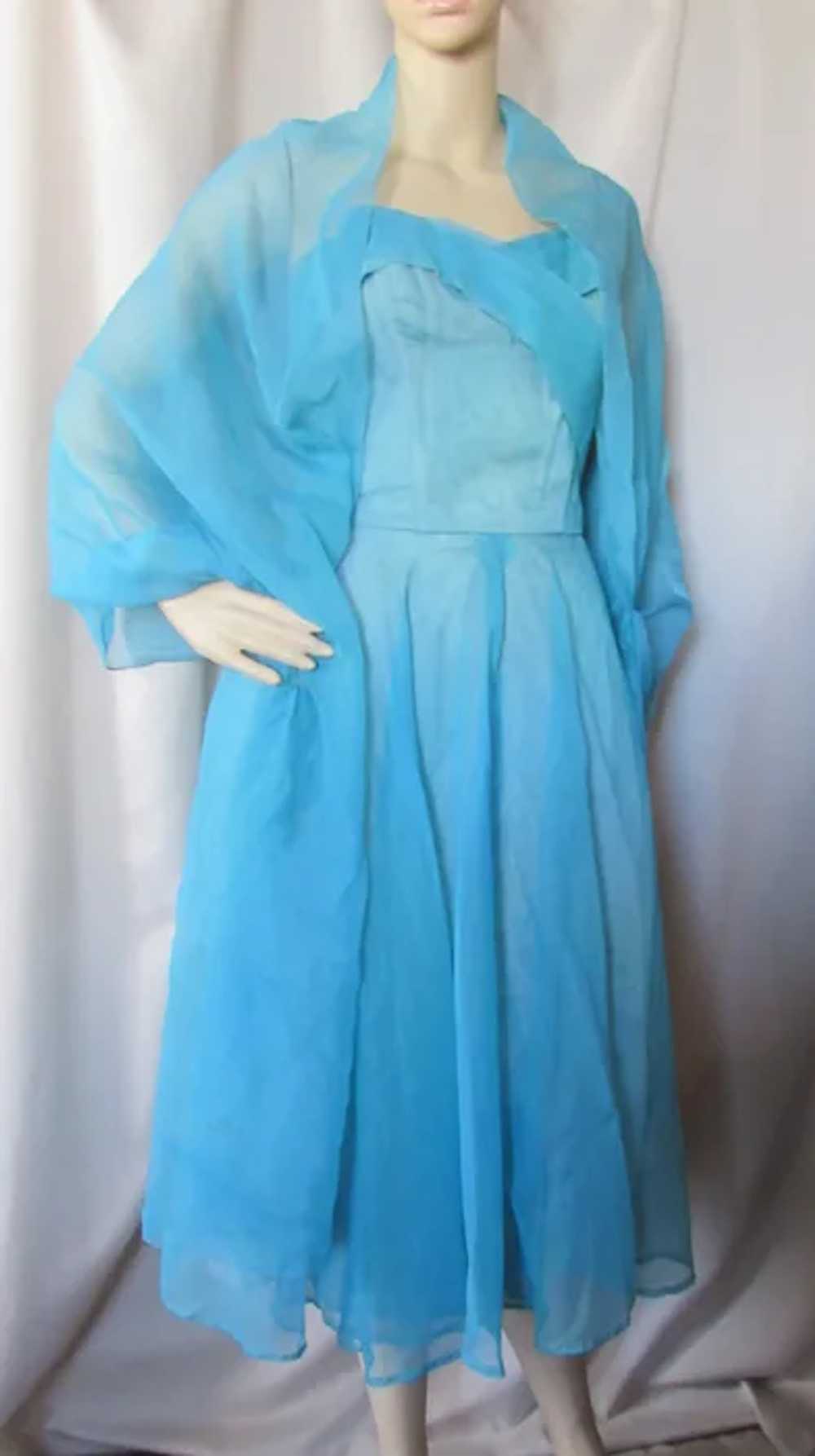 SALE Pretty 1960 Era Turquoise Prom Dance Dress M… - image 4