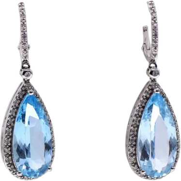 Blue Topaz Diamond White Gold Ear Pendants - image 1