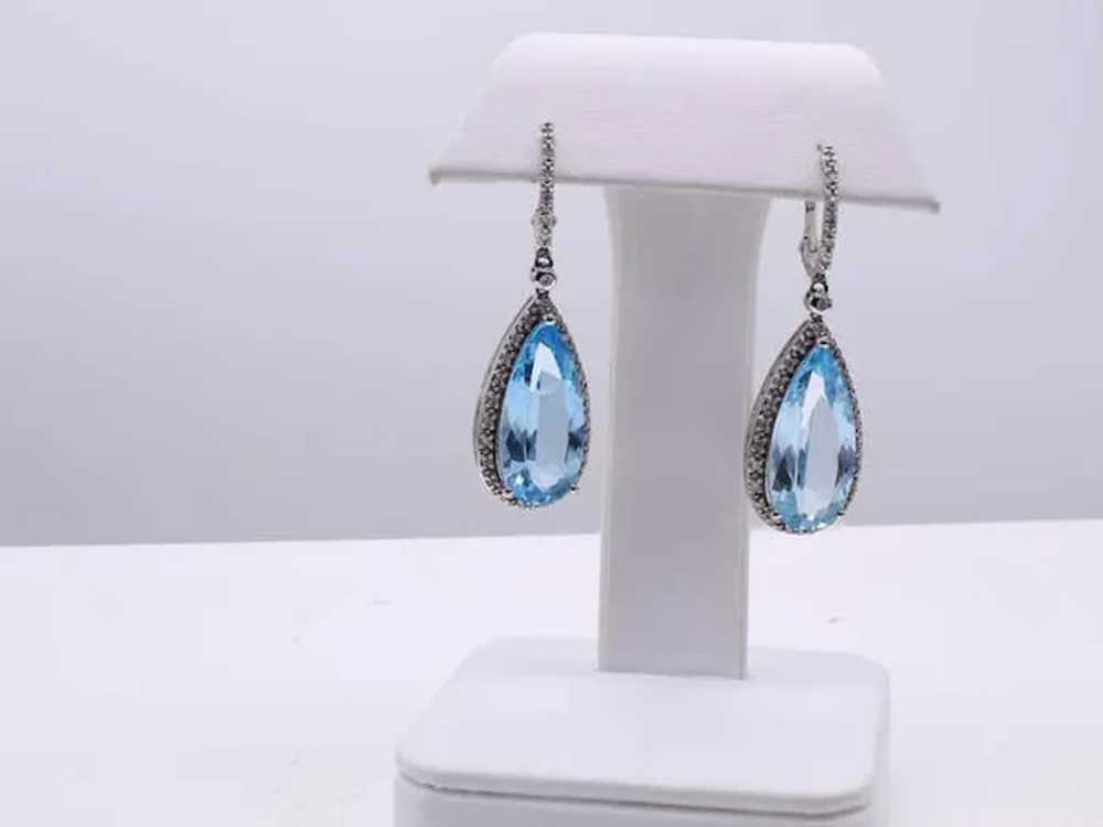 Blue Topaz Diamond White Gold Ear Pendants - image 2