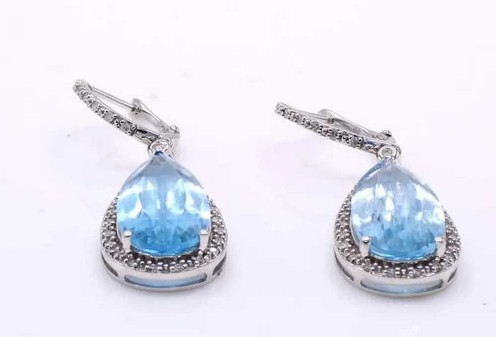 Blue Topaz Diamond White Gold Ear Pendants - image 3