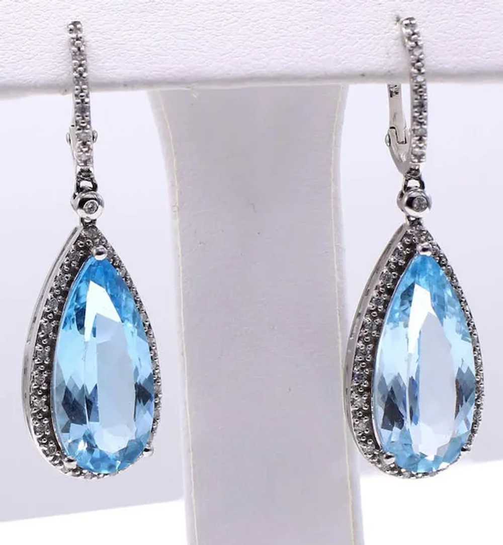 Blue Topaz Diamond White Gold Ear Pendants - image 4