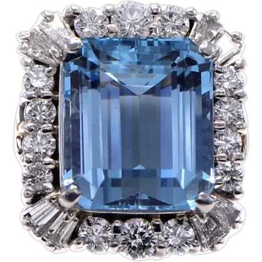 Aquamarine Diamond Platinum Ring