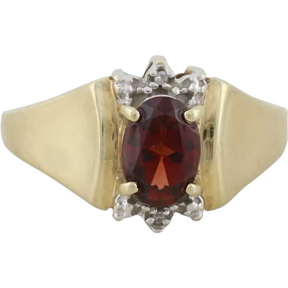 10k Yellow Gold Natural Garnet & Diamond Ring Siz… - image 1