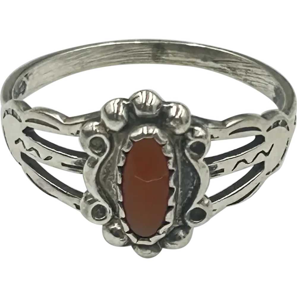 Southwestern Coral Ring Size 6 Sterling Silver Se… - image 1