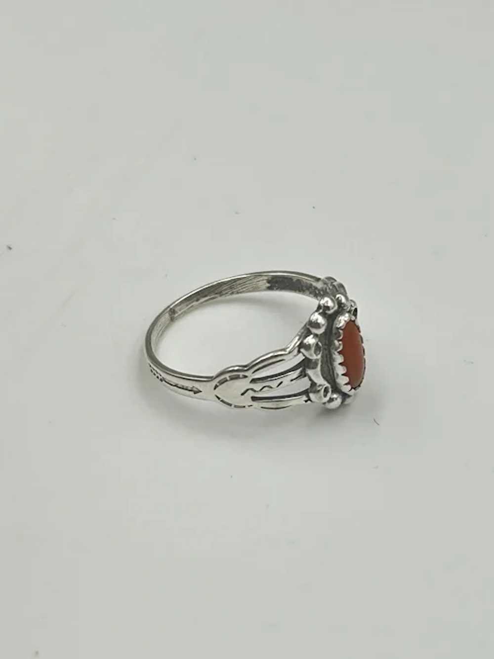 Southwestern Coral Ring Size 6 Sterling Silver Se… - image 2