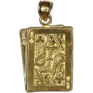 14K Gold Ace and Queen Playing Cards Pendant