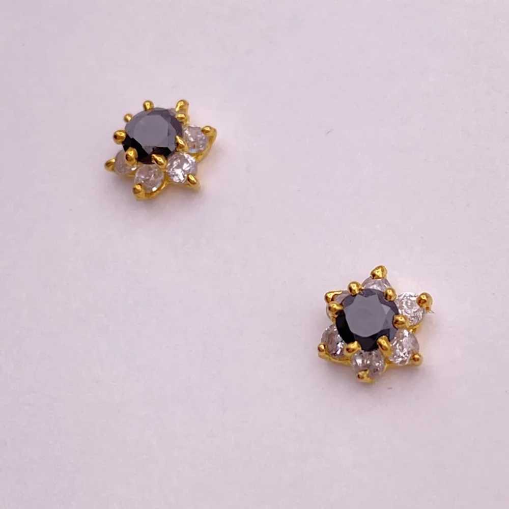 Smoky Quartz and Faux Diamond Stud Earrings 14K G… - image 2