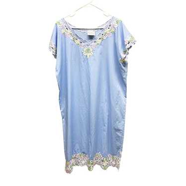 Vintage 1960s Caro of Honolulu Blue Embroidered K… - image 1