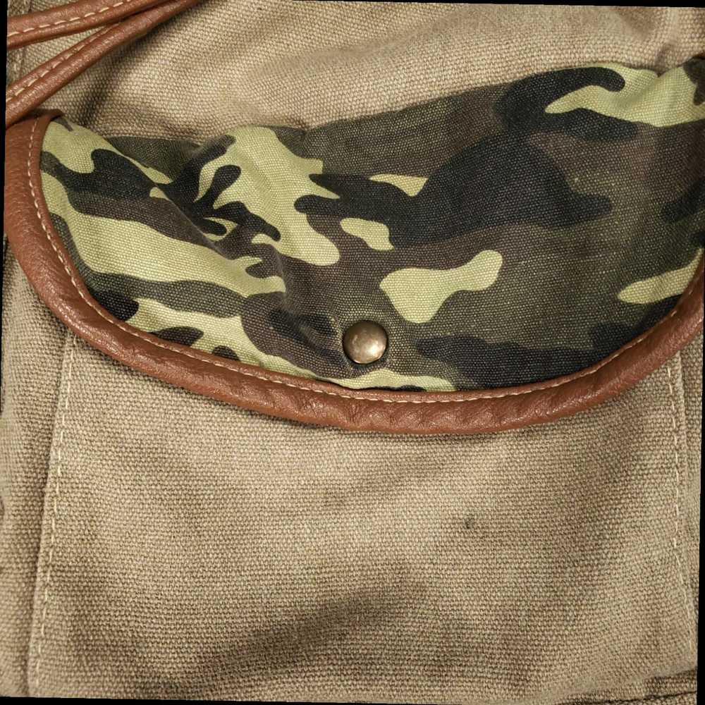 Vintage Green Brown Leather Trimmed Camo Patterne… - image 2