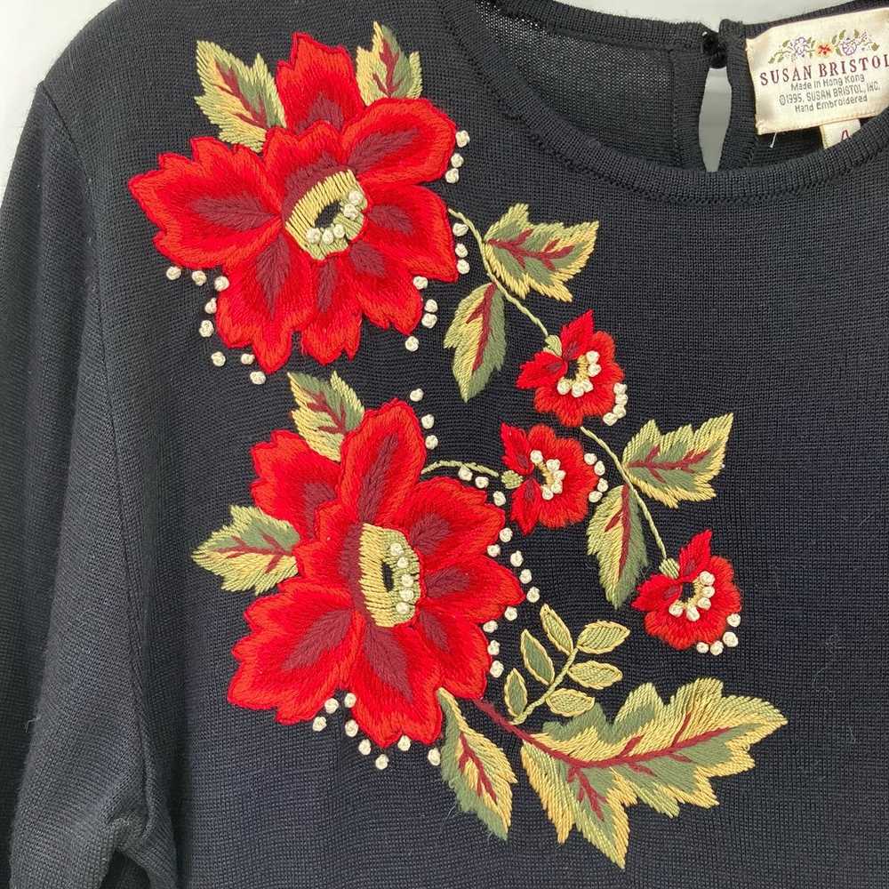 Vintage Susan Bristol Wool Embroidered Poinsettia… - image 5