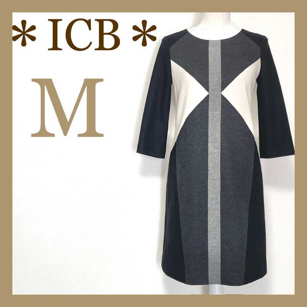 ＊ICB＊ Crew Neck Design Contrast Bicolor Dress Kne… - image 1