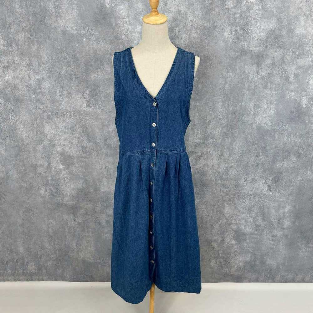 Front Button Denim Dress Jumper Skirt Blue Denim … - image 2