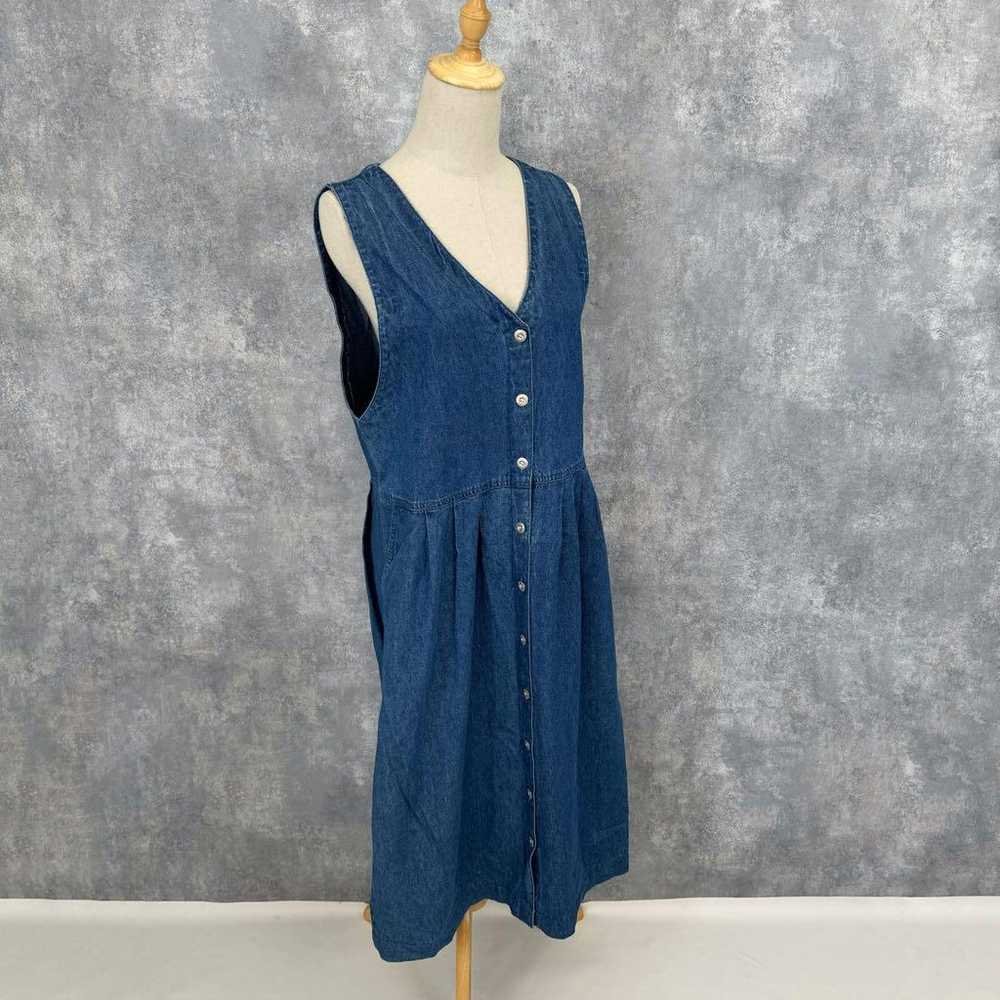 Front Button Denim Dress Jumper Skirt Blue Denim … - image 3