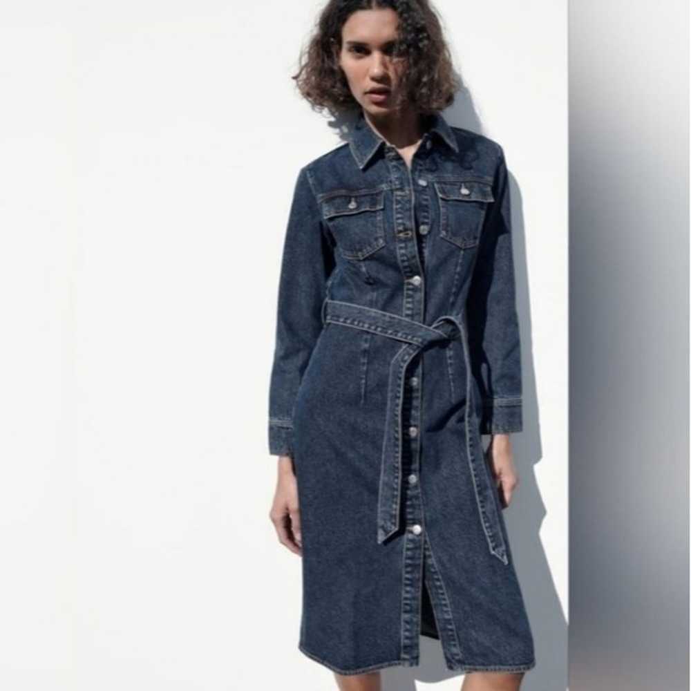 Zara Women's Denim Jean Button Up Dress Size Smal… - image 2