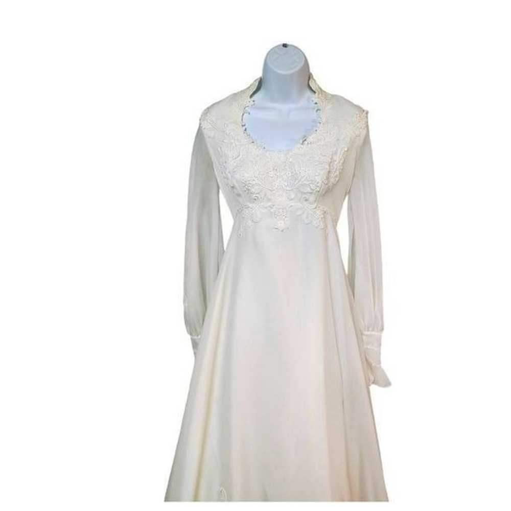 Vintage wedding gown empire waist Sm long bell sl… - image 3