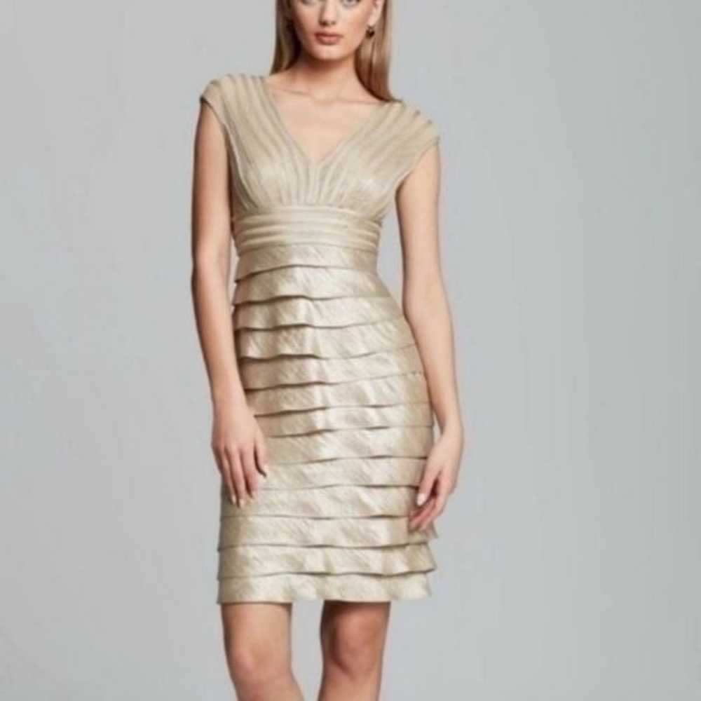 Adrianna Papell Gold Tiered Sheath Dress | Size 10 - image 3