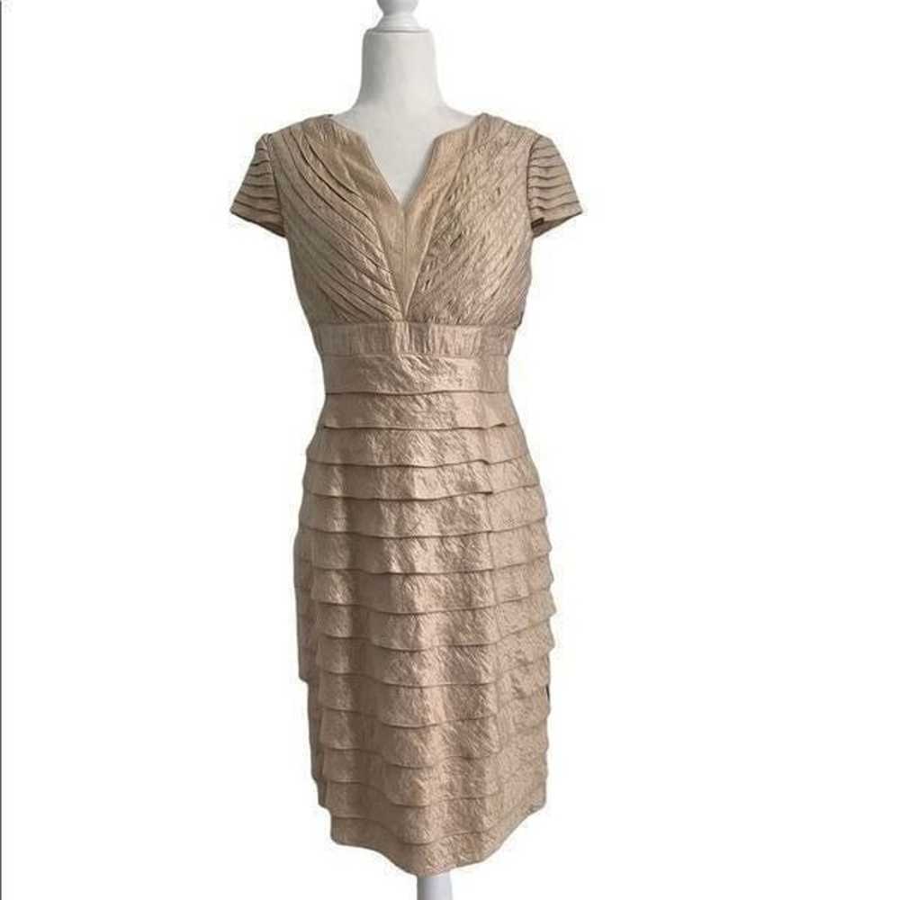 Adrianna Papell Gold Tiered Sheath Dress | Size 10 - image 4