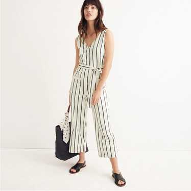 Madewell Striped Pull-On Belted Jumpsuit size med… - image 1