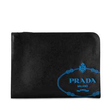 Black Prada Saffiano Logo Clutch