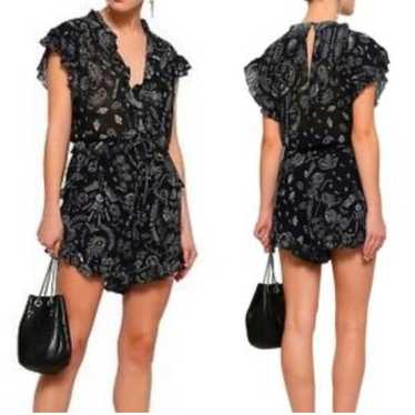 IRO Black Sheer Paisley Ruffle Romper Sz 8 - image 1