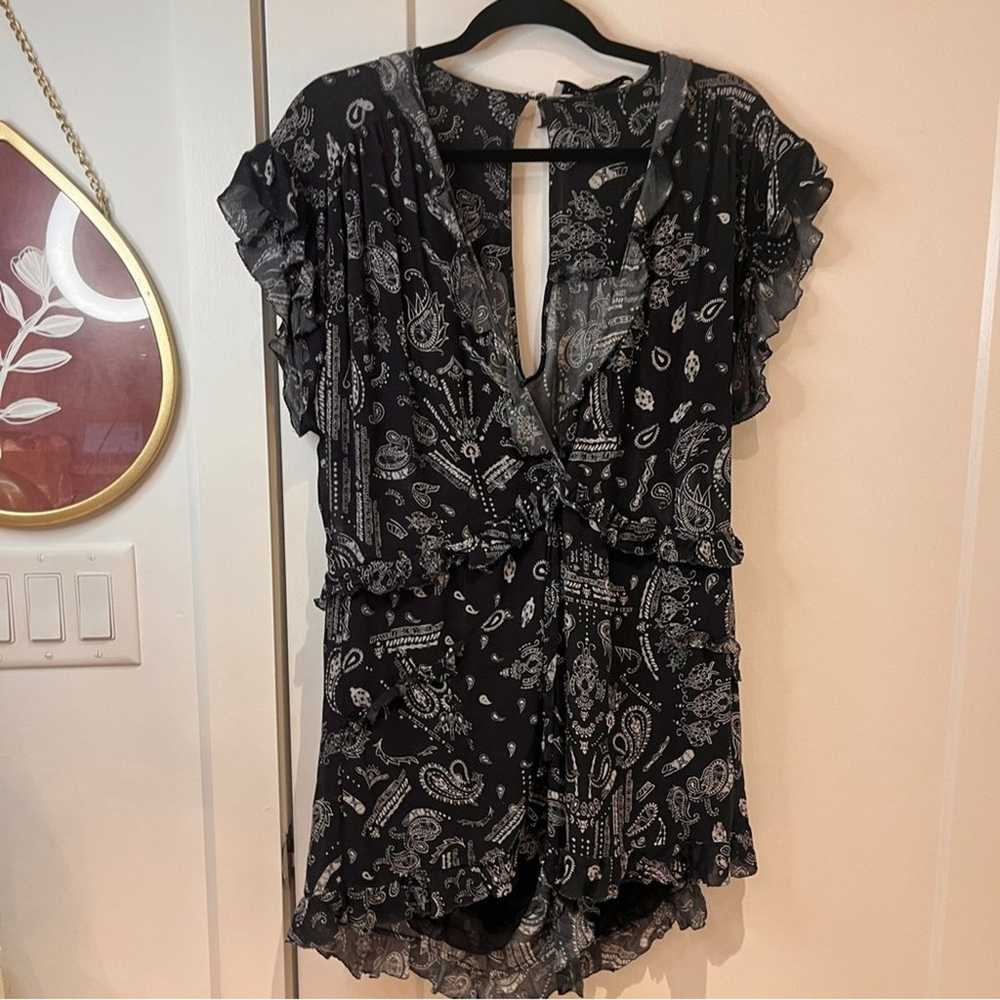 IRO Black Sheer Paisley Ruffle Romper Sz 8 - image 2