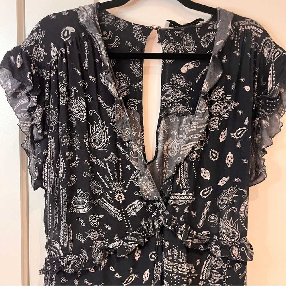 IRO Black Sheer Paisley Ruffle Romper Sz 8 - image 3