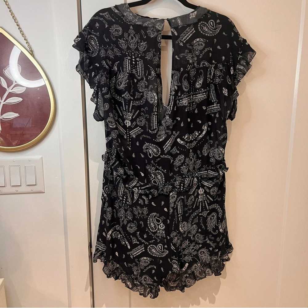 IRO Black Sheer Paisley Ruffle Romper Sz 8 - image 4