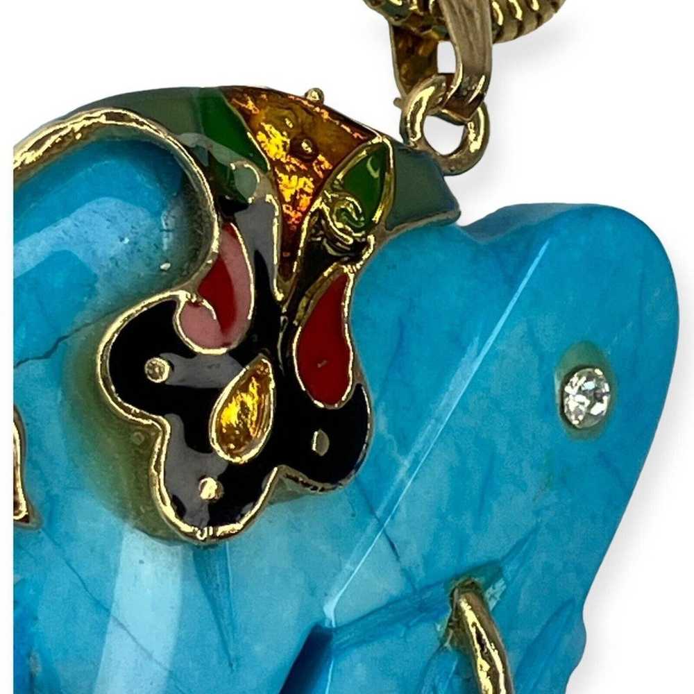 Vtg Blue Stone Elephant Enamel Red Green Black Cl… - image 3