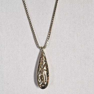 Monet Vintage Gold Tone Teardrop Filigree Pendant… - image 1