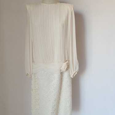 Vintage Miss Elliette Lace Chiffon Pleated Formal… - image 1