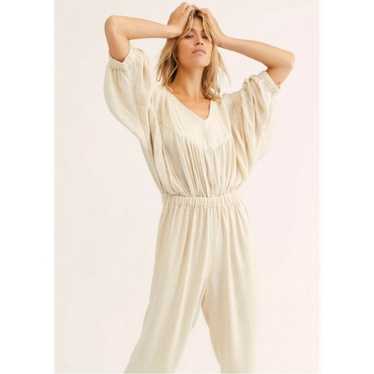 Free People Cream Linen Blend Boho Jumpsuit Size S