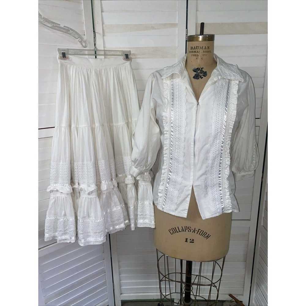 Vintage 2 Piece White Mexican Peasant Wedding Dre… - image 1