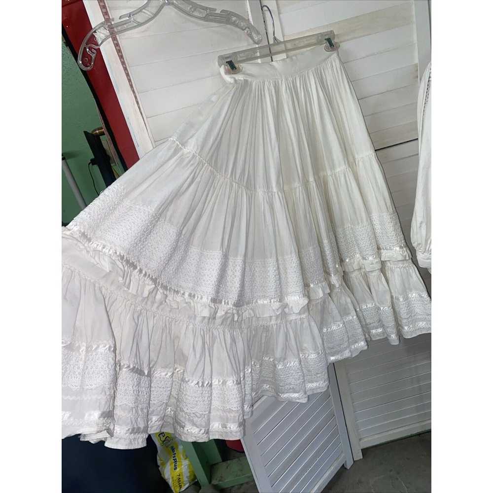 Vintage 2 Piece White Mexican Peasant Wedding Dre… - image 7