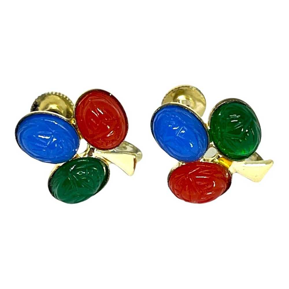 Vintage Earrings Egyptian Revival Scarabs Gold To… - image 1