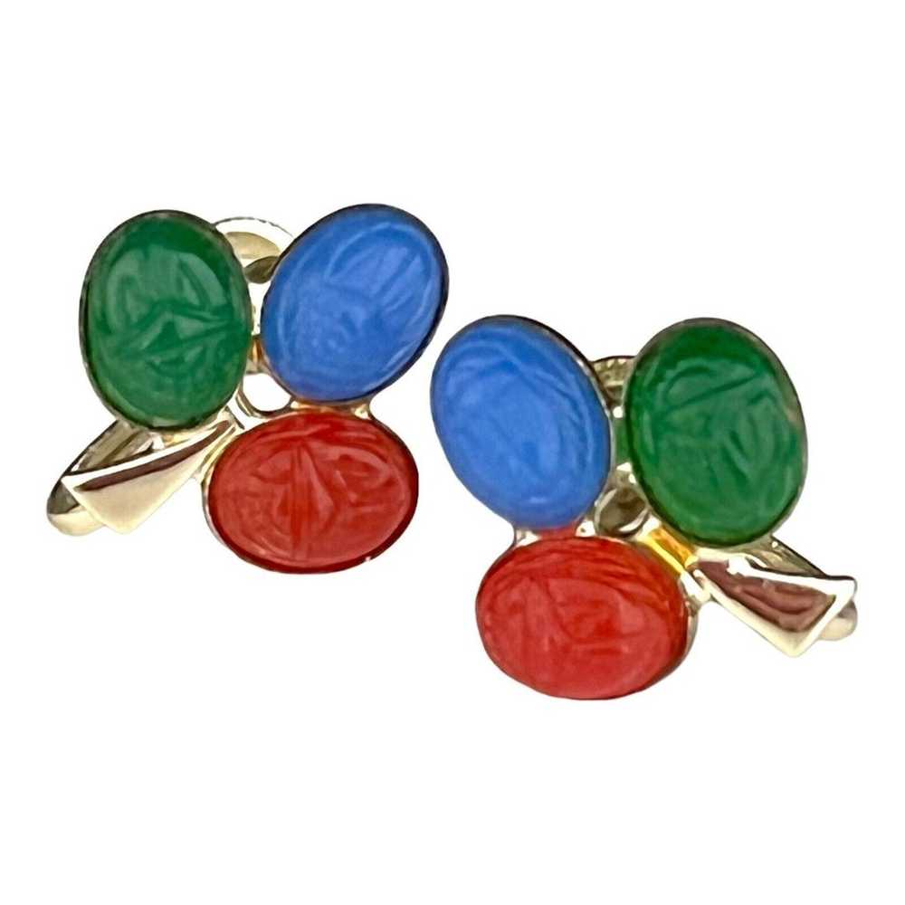 Vintage Earrings Egyptian Revival Scarabs Gold To… - image 3