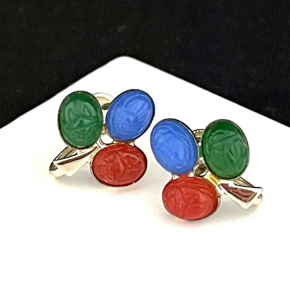 Vintage Earrings Egyptian Revival Scarabs Gold To… - image 4