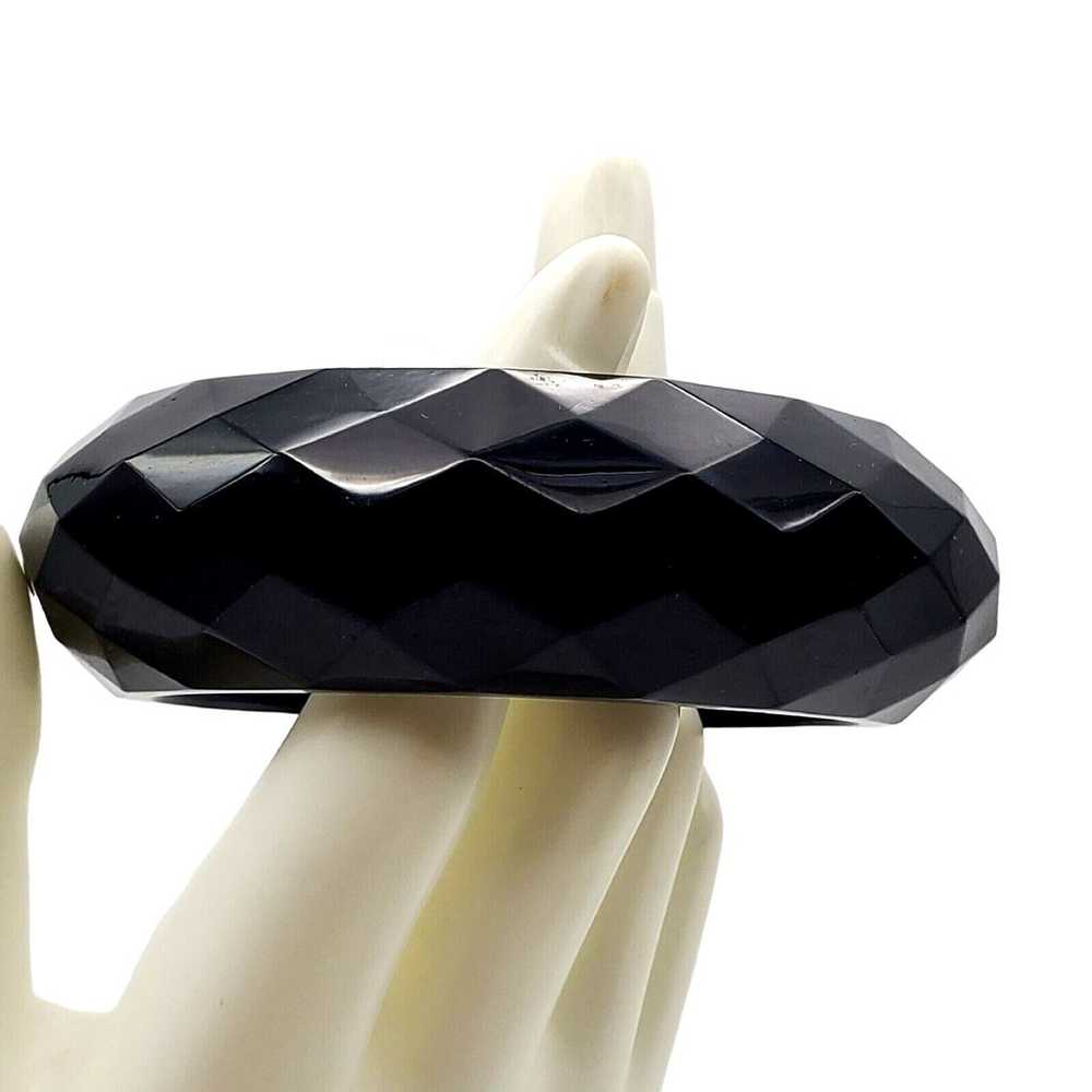 Black Faceted Acrylic Bangle Chunky Plastic Brace… - image 2