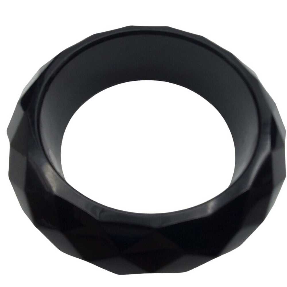 Black Faceted Acrylic Bangle Chunky Plastic Brace… - image 3