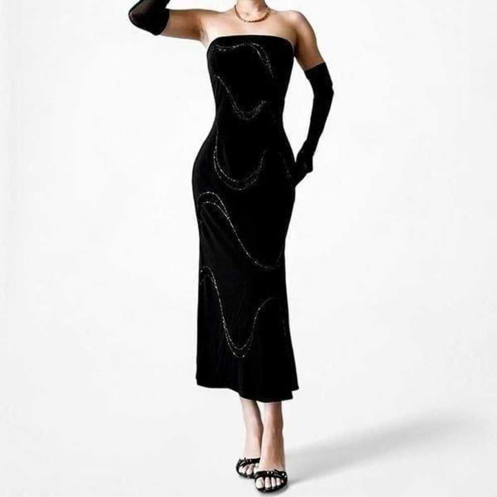 Vintage Black Beaded Strapless Knit Maxi Bodycon … - image 3