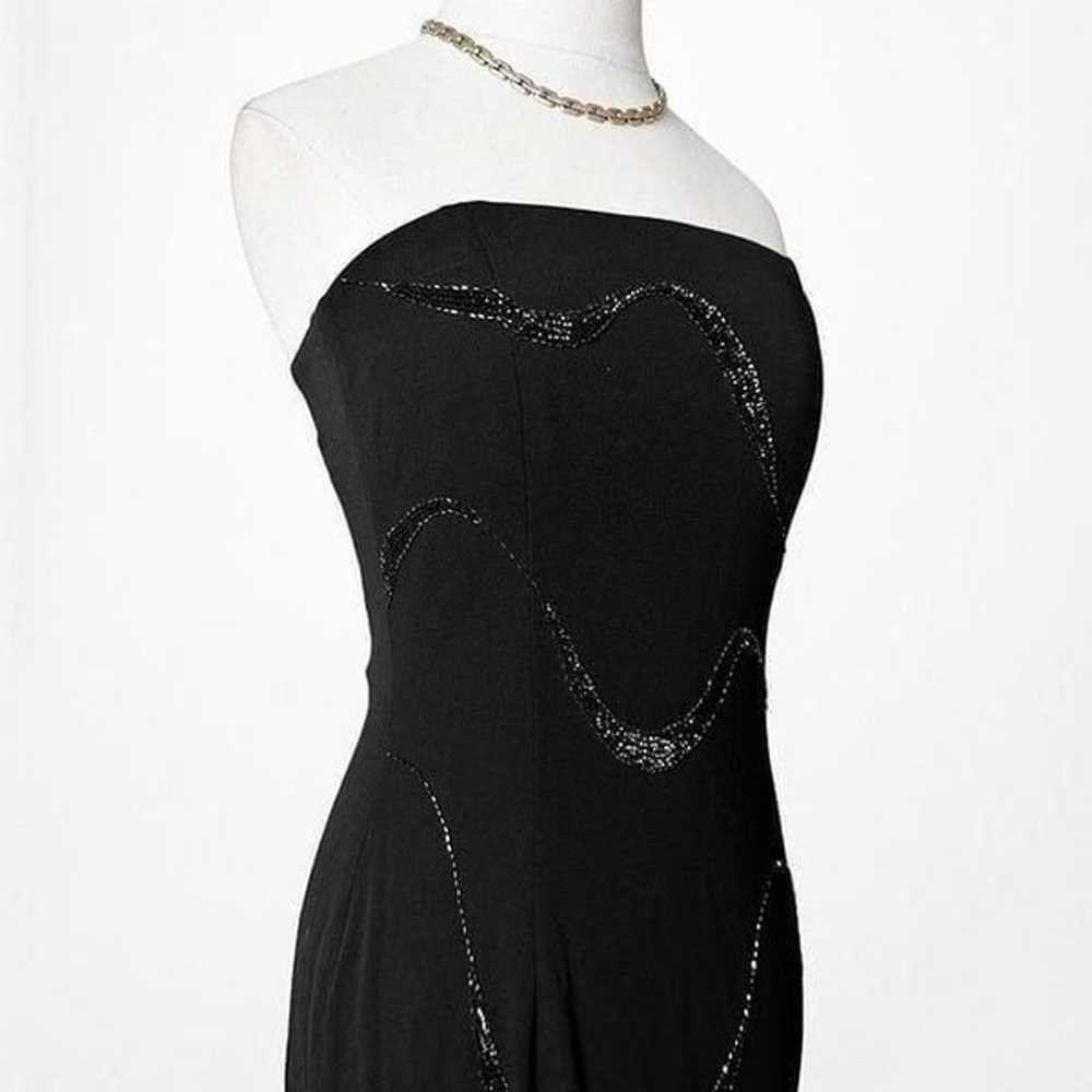 Vintage Black Beaded Strapless Knit Maxi Bodycon … - image 6