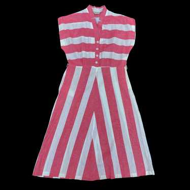 1940s Red and White Striped Cotton Day Dress Deads