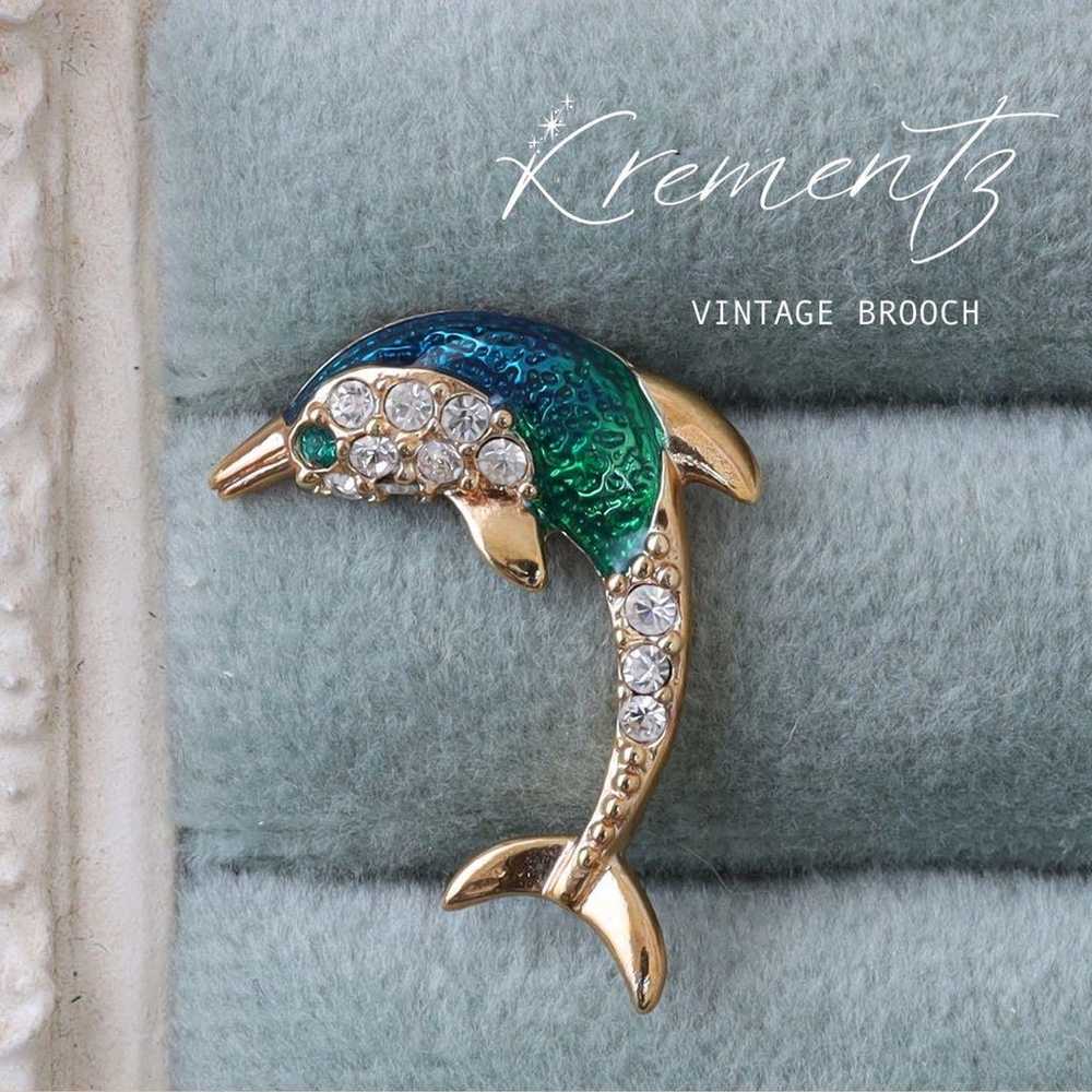 KREMENTZ Vintage Tuck Pin Brooch Dolphin Aquarium… - image 1