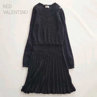 Red Valentino Knit Dress Rib Cable Docking Sheer - image 1