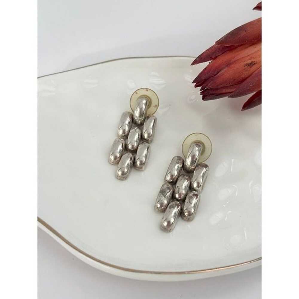 Silver Tone Vintage Chainlink Dangle Earrings - image 2