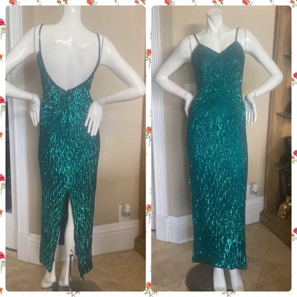 Vintage Laurence Kazar Silk Emerald Green Beaded … - image 12