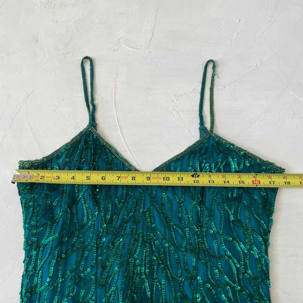 Vintage Laurence Kazar Silk Emerald Green Beaded … - image 5