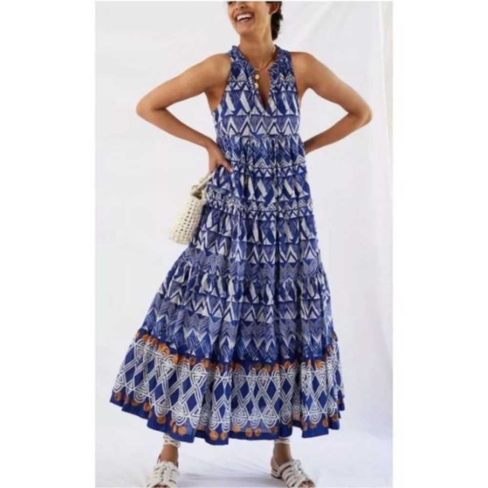 Anthropologie Diaz Tiered Maxi Dress Blue Abstrac… - image 2